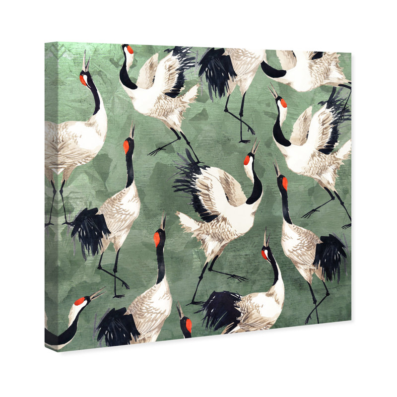 «Animals Grazing Cranes Birds», impression sur toile, Toile tendue, H 40 po x l 40 po, Sans cadre
