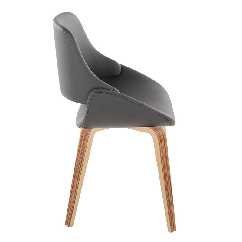  Najrin Faux Leather Upholstered Side Chair with Tapered Metal Legs, Gray Faux Leather, Black Metal