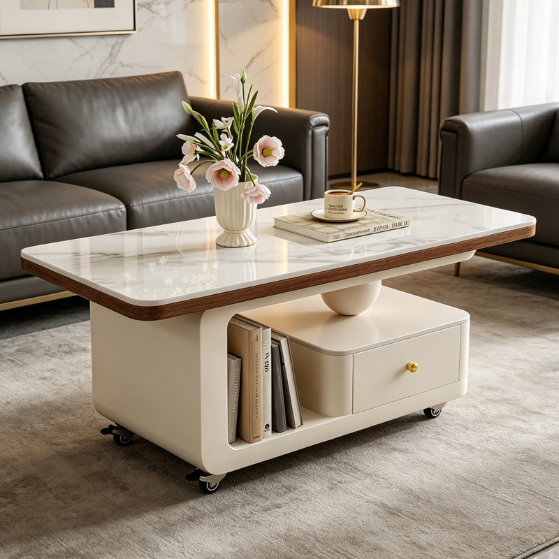 Table basse créative de style crème moderne, H 17,71 po x l 47,24 po x P 23,62 po, Grey / White