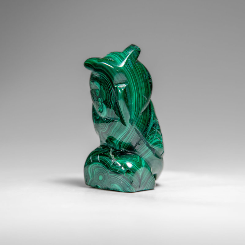 Genuine Polished Malachite Owl Carving (149.3 Grams)