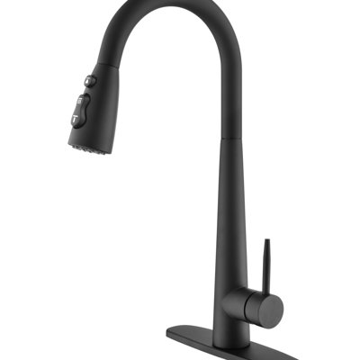 Robinets de cuisine noirs avec douchette rétractable, robinet d'évier de cuisine avec douchette rétractable, résistant aux empreintes digitales, fixation sur le comptoir à un trou, robinet de cuisine en cuivre à poignée simple, noir mat