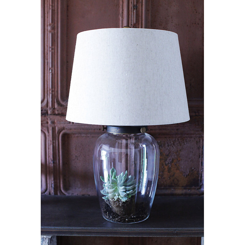 Fillable Glass Table Lamp with Linen Shade