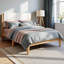 Grand lit plateforme Mid-Century moderne, tête de lit tapissier en velours avec capitonnage à boutons, pieds fuselés en bois massif, aucun sommier requis, capacité de 700 lb, assemblage facile pour la chambre à coucher-1409288241