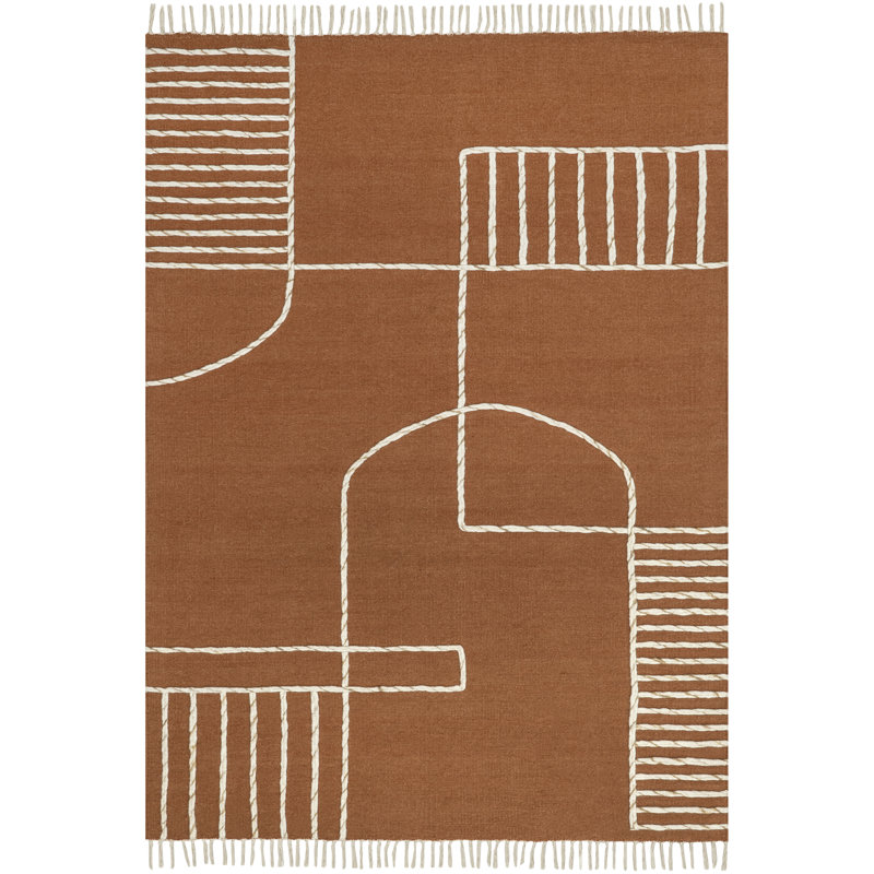 Handmade Flat Woven Red Wool Tasseled Area Rug, 4' x 6'