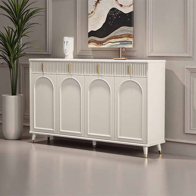 French style home storage shoe cabinet, Cream, 40.16" H x 62.99" W x 13.39" D