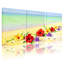 Plage, plage, fleurs, océan, ciel, sable, couleurs vibrantes, scène tropicale, ensemble de 3 impressions sur toile-476158854