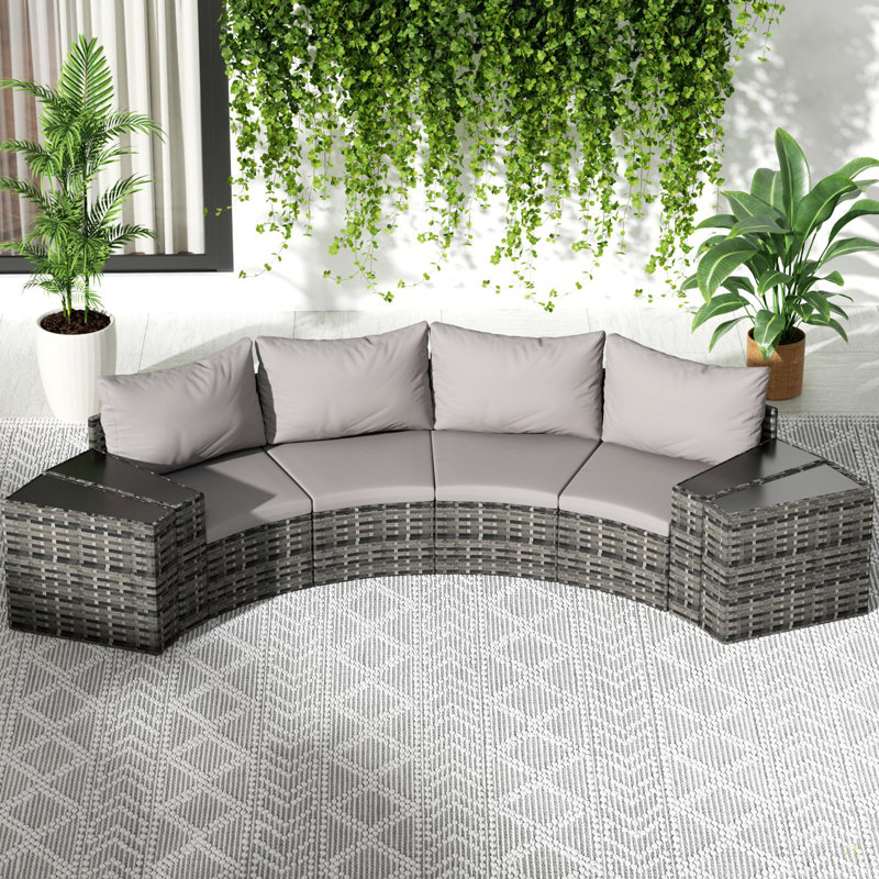 Ensemble de canapé modulaire d'extérieur demi-lune 8 pièces, Gris clair