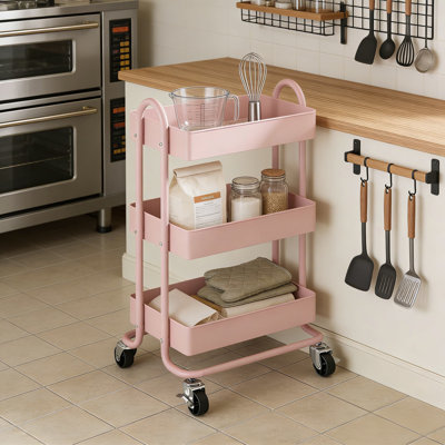 3-Tier Rolling Utility Cart With Wheels, Heavy-Duty Metal Storage Organizer With Locking Casters For Home Office Kitchen Bathroom