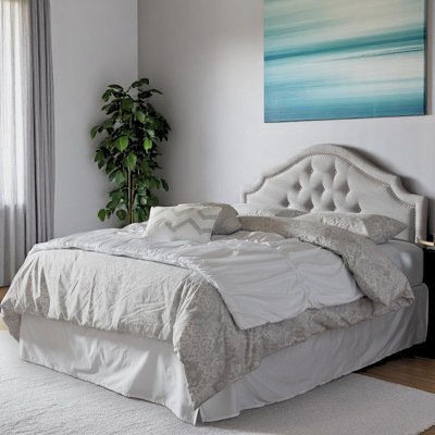 Moyd Upholstered Full Size Headboard in Grayish Beige Fabric by House of Hampton