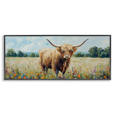 Giclée encadrée Highland Cow Meadow, design par Petal Prints Design