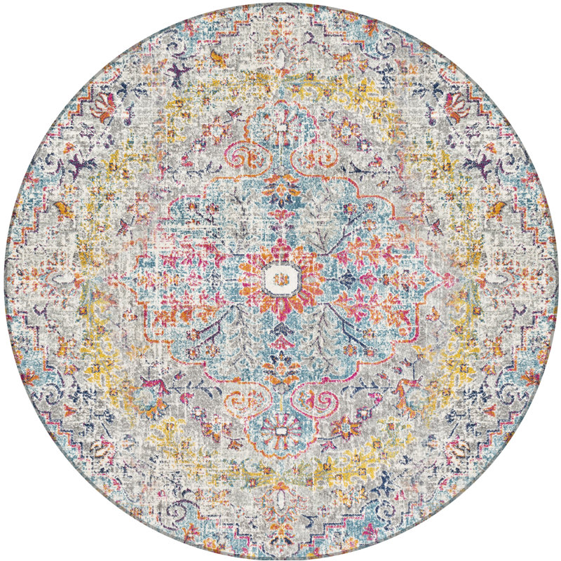 Carytown Power Loom Beige/Mustard Area Rug, Round 160cm