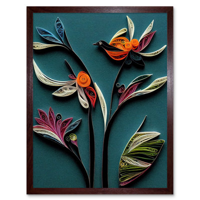 Modern Paper Quilling Bird Exotic Flower - Print