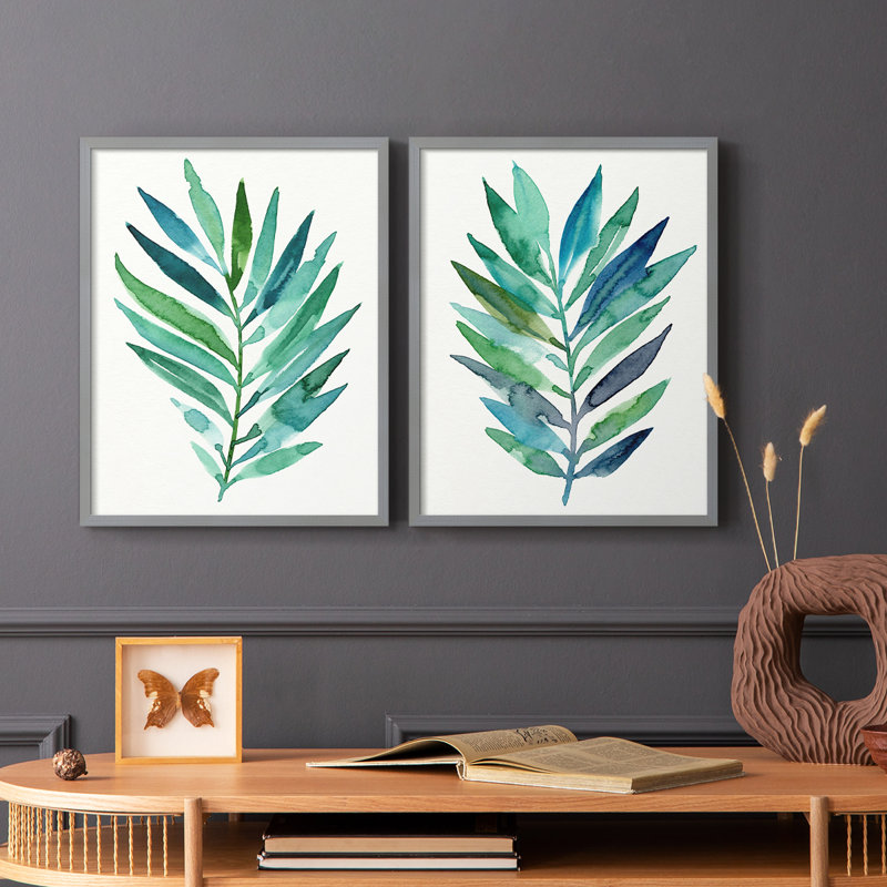 Palm Frond Flow I - impression encadrée de qualité supérieure - prête à être accrochée - aucun clou requis - aucun clou requis