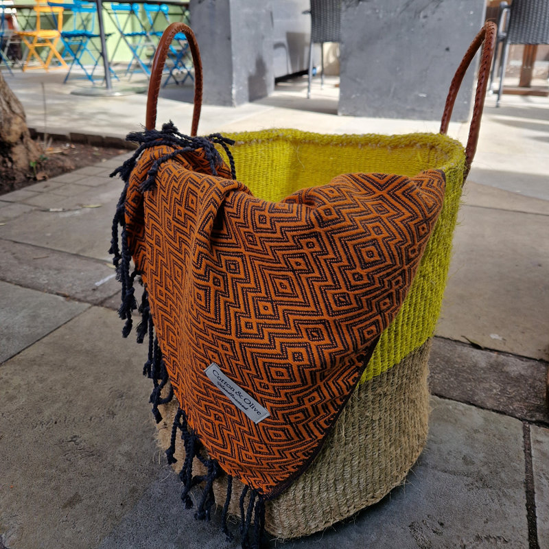 Cotton and Olive Throw, Blue