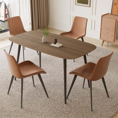 55'' Rectangular Modern Kitchen Dining Table with 4 Upholstered Dining Chairs