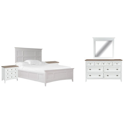 Liz Queen Panel Bed 2 Nightstands And Drawer Dresser With Landscape Mirror (Two Tone)