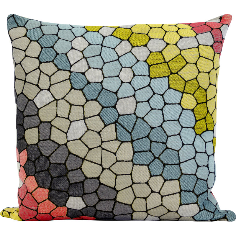 Cobblestone Geometric Feather Throw Pillow, Yellow/Grey/blue