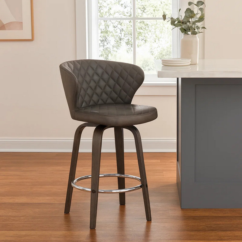 Tabouret de bar et de comptoir pivotant avec repose-pieds en métal et bois Stevan