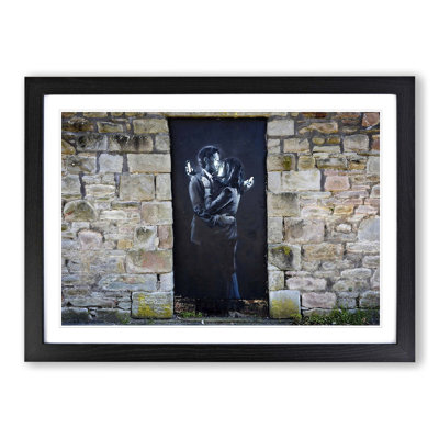 Mobile Lovers Graffiti by Banksy Framed Photographic - Framed Print