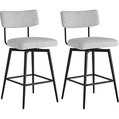 Set Of 3 Modern Rotating 26In Bar Stools With Linen Upholstery, Adjustable Footrest & Easy Assembly