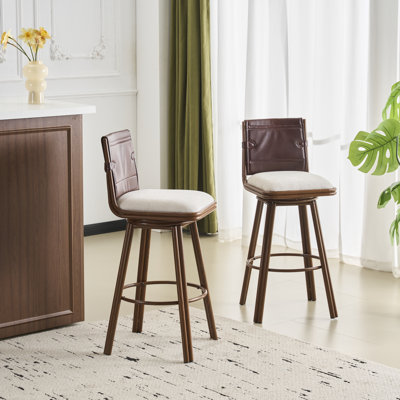 Lennox Modern Industrial Upholstered Bar Stool With Metal Frame And Faux Leather Backrest