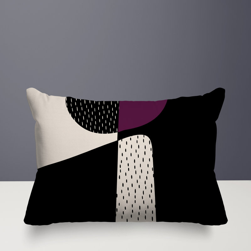 Coussin lombaire réversible intérieur / extérieur Vikka, H 14 po x l 20 po, Mauve / noir / blanc cassé