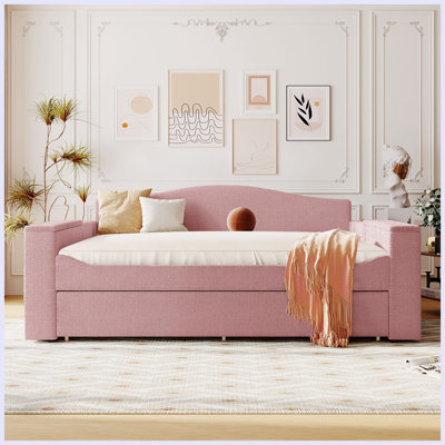 Modern Upholstered Daybed with Storage Armrests and Trundle