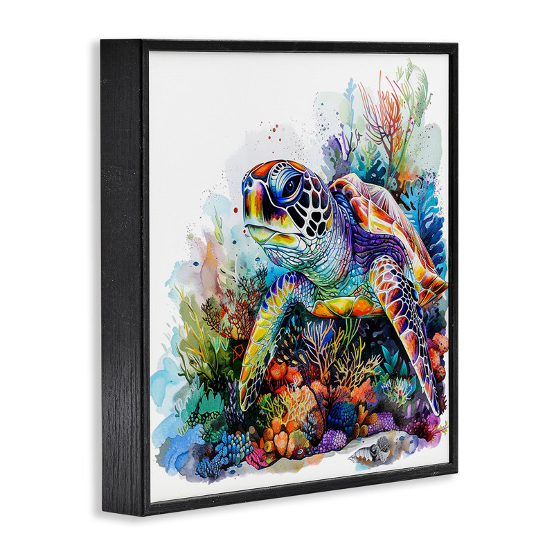  Tortue de mer aquatique, estampe numérique par LSR Design Studio, H 12 po x l 12 po, Giclée encadrée noir minuit