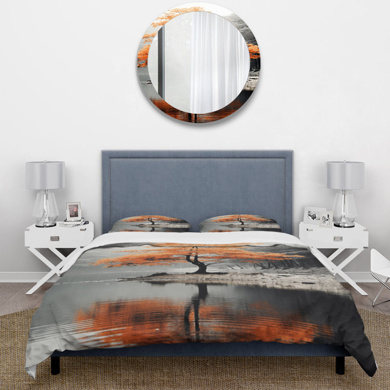 Ensemble de housse de couette en microfibre / polyester orange et gris Autumn Elegance II