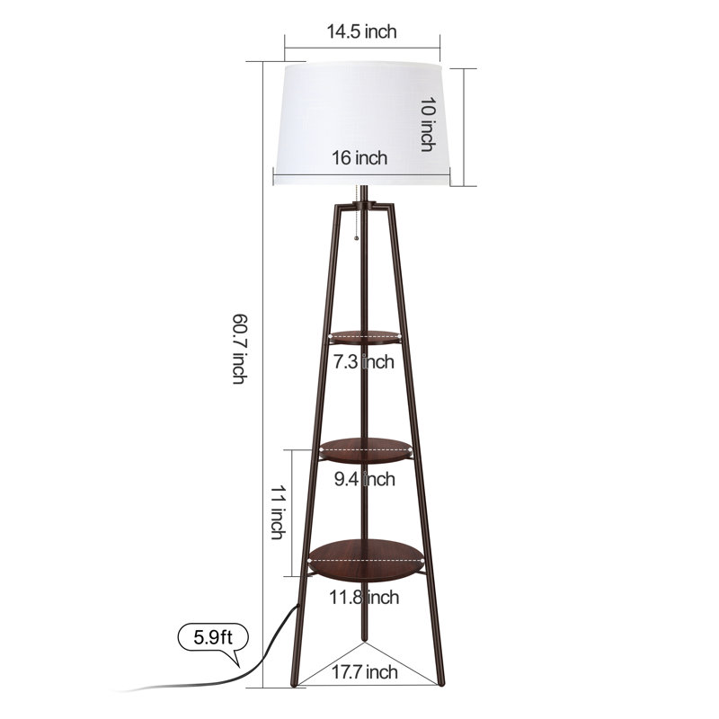Grealish 60.7" LED Dimmable Tripod Floor Lamp with Shelves,Modern Shelf Floor Lamp with 3 Color Temperature
