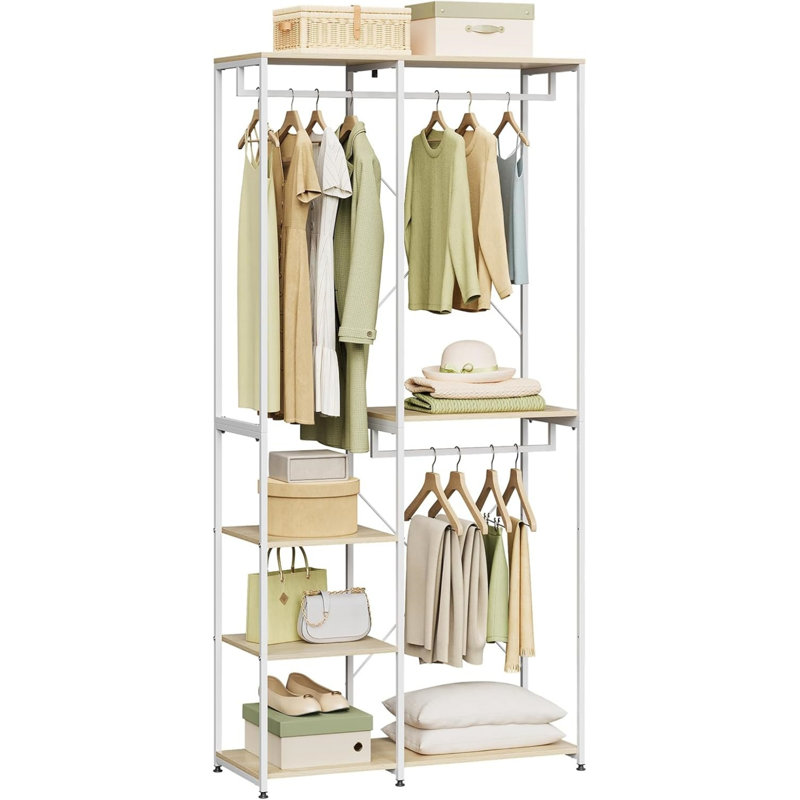 Mahurin 90cm Clothing Rack, Light Woodlook/White