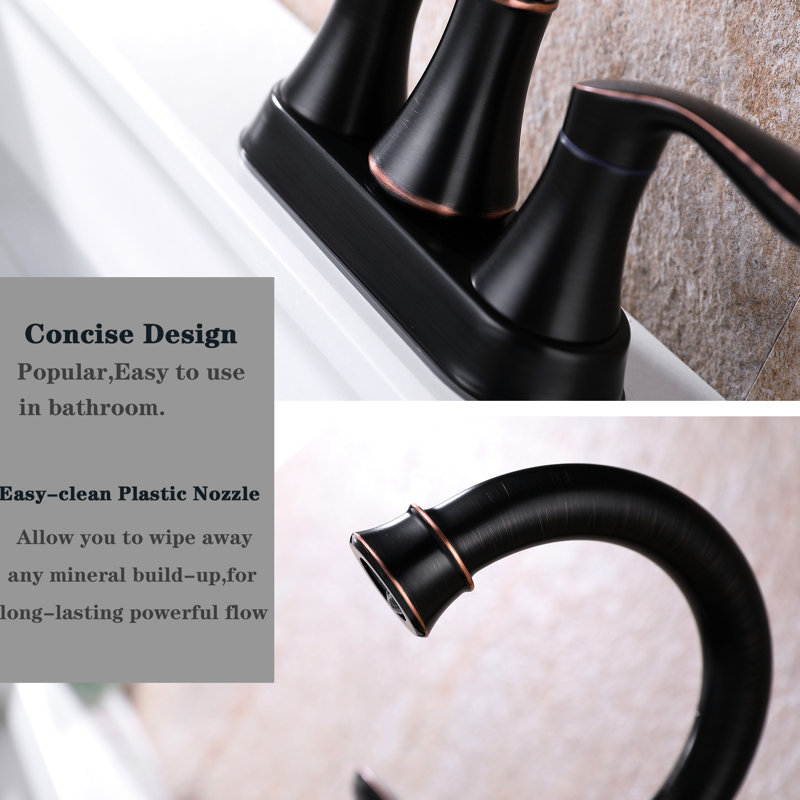 Modern Oil Rubbed Bronze Bathroom Faucet - Pop-Up Drain And Hoses 4-Inch Sink Tap Brass Plastic Casting Body For Durability