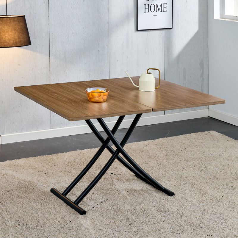 Vesta Height Adjustable Foldable Table, Brown Wood, Black