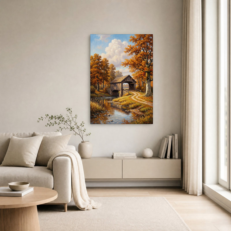 Art mural sur toile, "Pont couvert", H 36 po x l 24 po