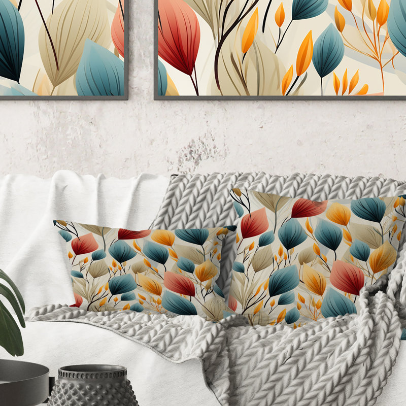 Coussin en polyester floral bleu sarcelle et beige Harmony