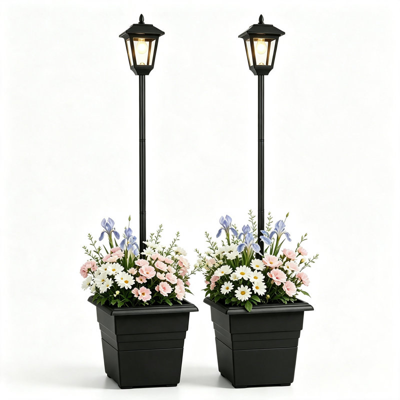 71" Solar Lamp Post (Full) with Planter Set of 2
