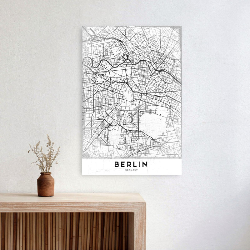 Carte de la ville de Berlin, rétro, art abstrait rétro, impression murale, H 24 po x l 16 po