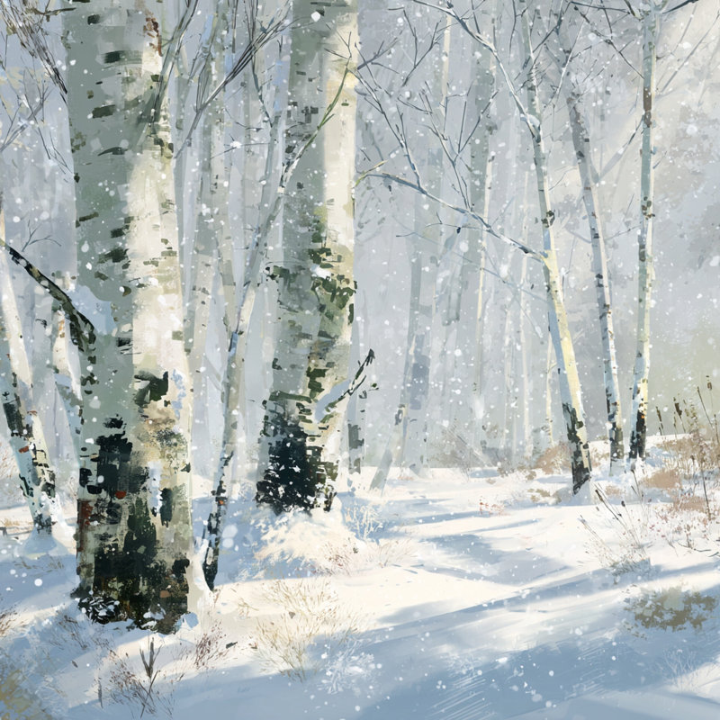 «Birch Trail in Snow», art mural sur toile tendue, H 12 po x l 12 po