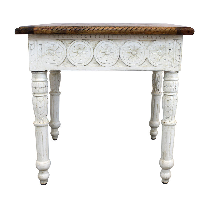 24" Ivory And Brown Distressed Solid Wood Square End Table