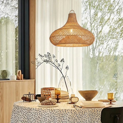 Boho Farmhouse Rattan Pendant Light for Dining Room Kitchen Living Room