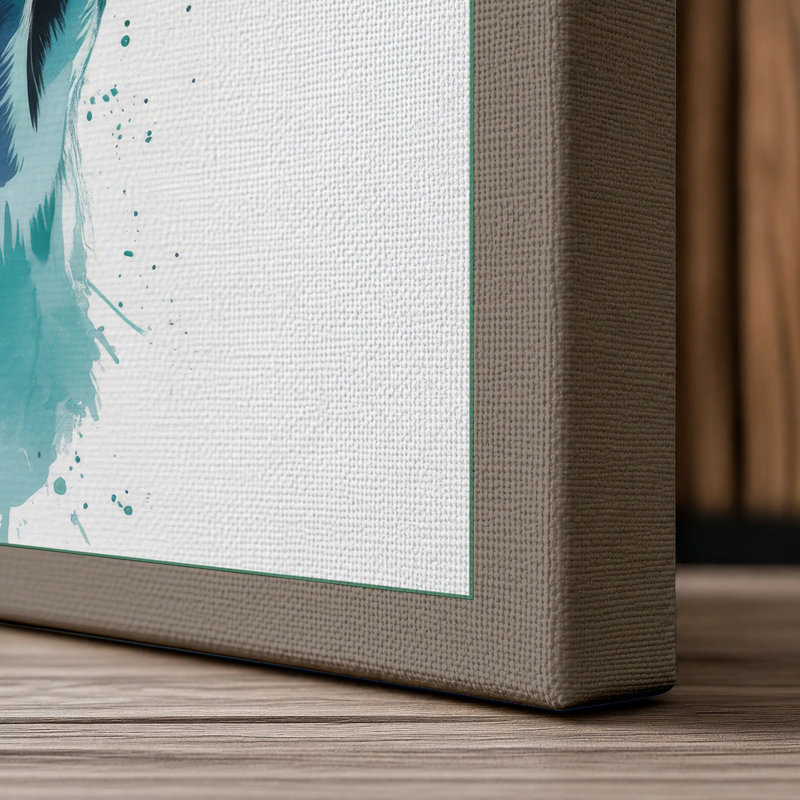 Attentive Dog in Teal Modern 1 Piece Wrapped Canvas Wall Art, 36x24 - 91.4 x 61.0 cm, Taupe Border