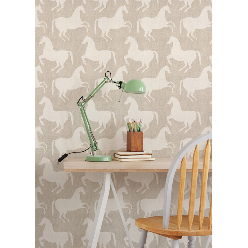 Horses 10' L x 24" W Wallpaper Roll, Raw Linen, Self-adhesive, PVC