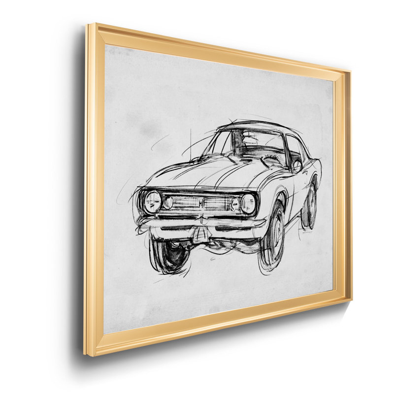 " Classic Car Sketch III ", Gold, 18.5" H x 24.5" W x 1.5" D