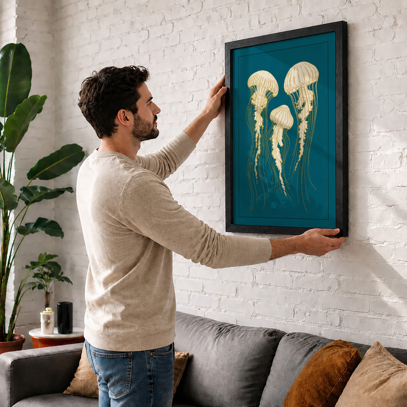 Three Jellyfish Coastal - Print, Black, A3 - 42.0 x 29.7 cm