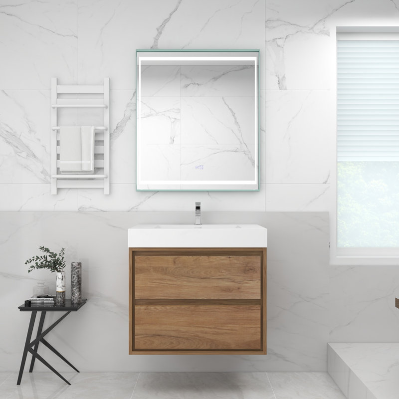 30'' Single Bathroom Vanity with Acrylic Top, White Oak