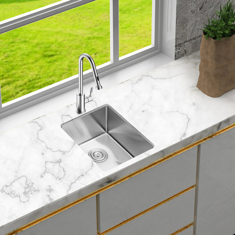 15 Inch 16 Gauge Stainless Steel Undermount Kitchen Sink, 9 Deep Single Bowl, Drain Assembly, - Condensation Coating, Quiet With Pad X Shaped Drain, Coating To Keep Dry, 3Mm
