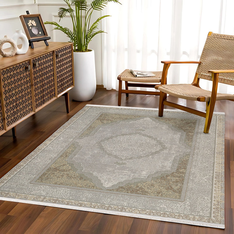 Tapis oriental gris à imprimé numérique tissé antidérapant lavable à la machine