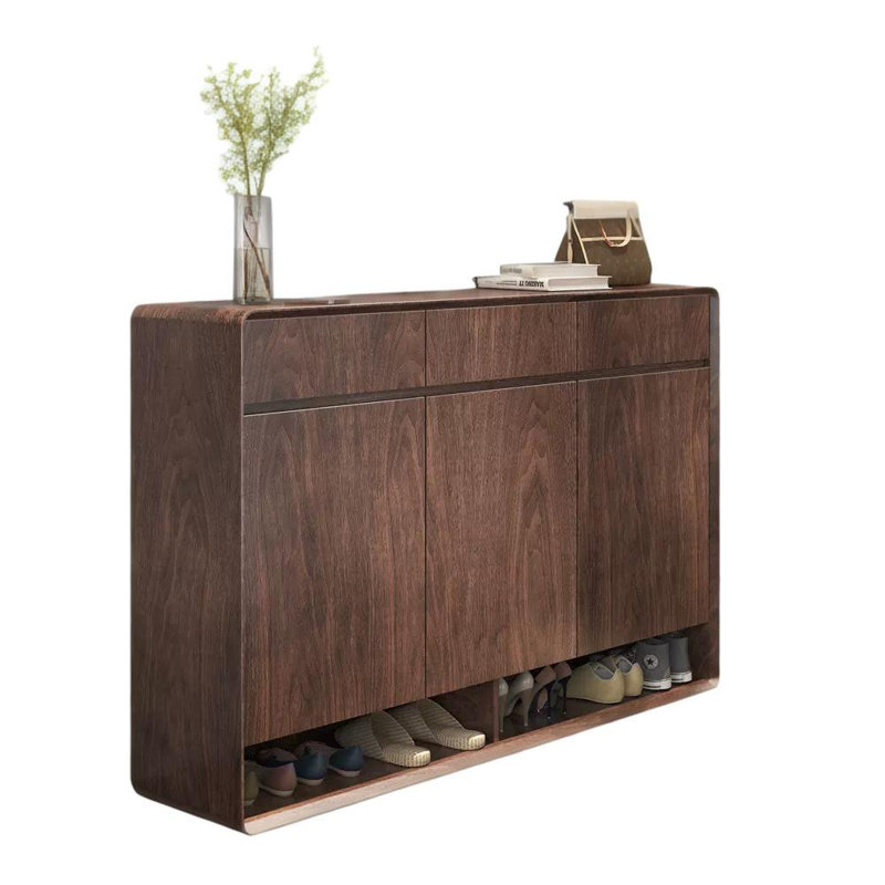 Solid Wood Shoe Cabinet One Household 20 Pair Shoe Storage Cabinet, Dark Brown