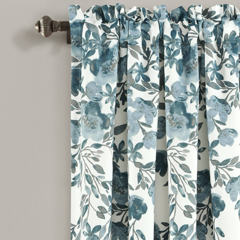 Panneaux de rideaux à motif floral obscurcissants et thermiques avec passe-tringle, Bleu, l 52 po x L 84 po
