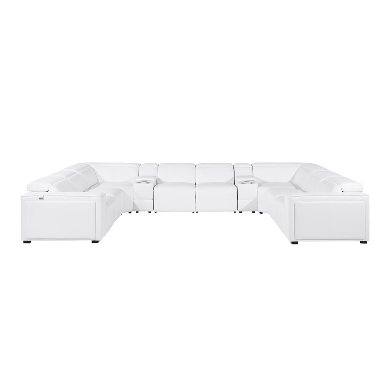 Top Grain Italian Leather 10-Piece U-Shaped Modular Power Reclining Sectional With 4 Power Recliners & Power Headrests